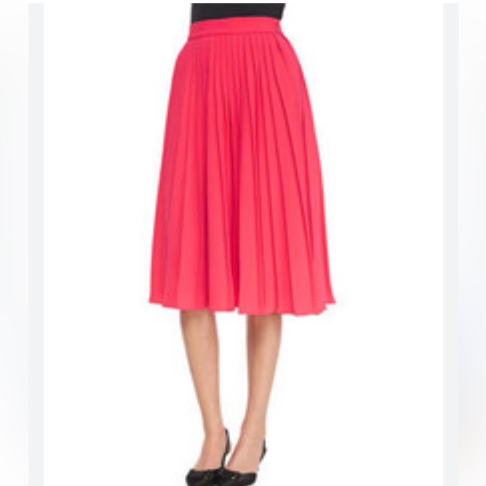 Kate Spade 100% Silk Red Pleated Midi Skirt Size 6